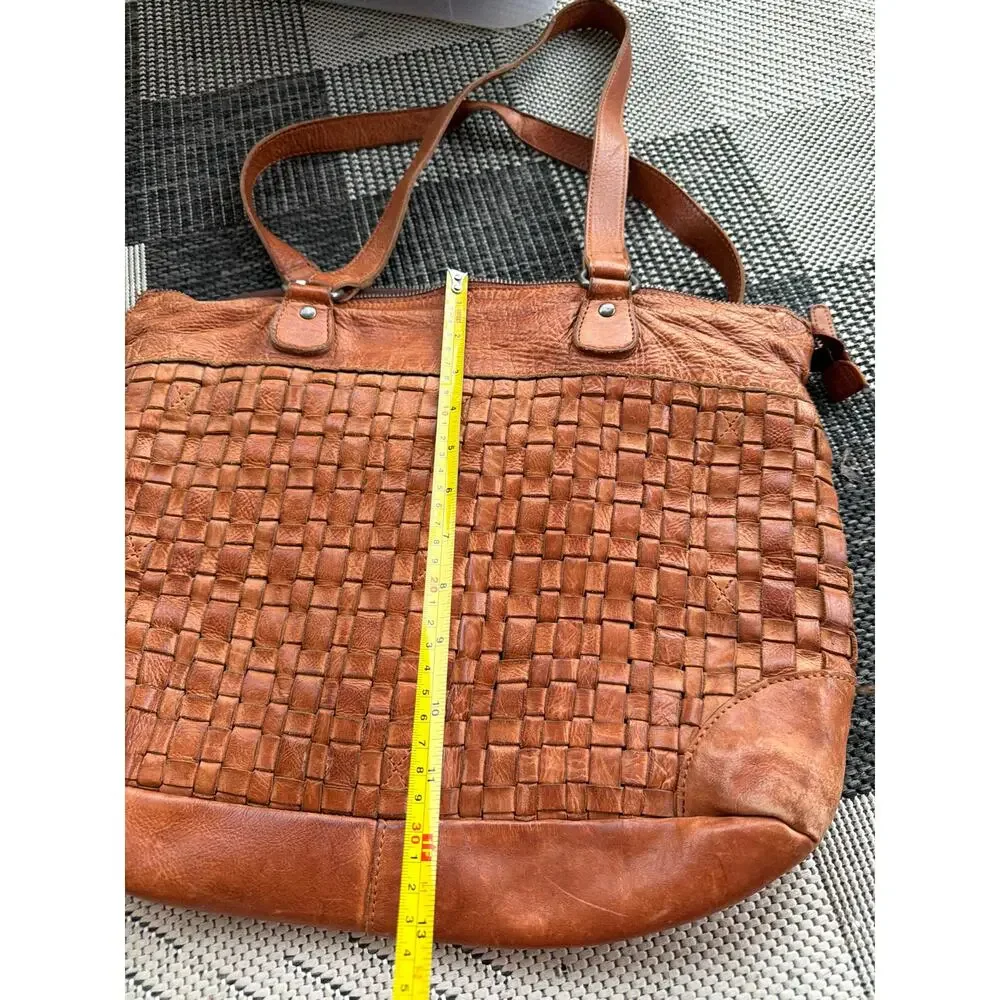 Anthropologie Vilenca Holland Woven Leather Work Tote Bag Cognac Laptop Sleeve - Picture 5 of 7